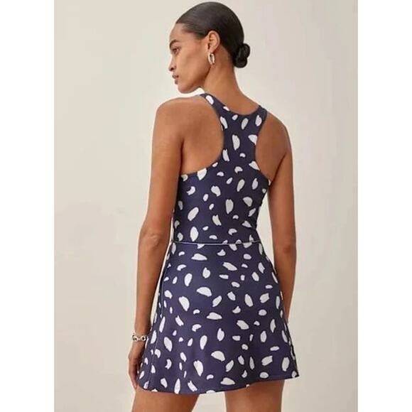 NWT Reformation EcoMove Bella Active Dress Sz Medium Blue & White Mini Dress - Picture 2 of 7